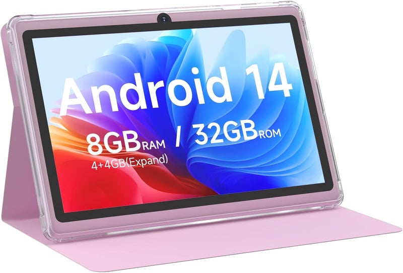 Aheadlink Android 14 Tablet 7 inch Tablets with Case, 8GB RAM 32GB ROM 1TB Expand, Quad-Core Processor Tablet PC, 1024 x 600 IPS Screen, Dual Camera, 3000mAh Battery, Bluetooth, WiFi, GMS, Widevine L1, Pink - Image 1